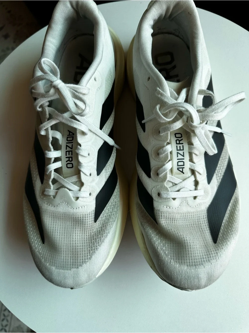 adidas Adizero Men's White with Black Stripes Running Shoes